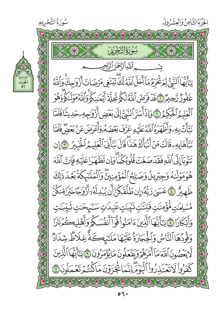 66. سورة التحريم - Al- Tahrim مصورة من المصحف الشريف 0563